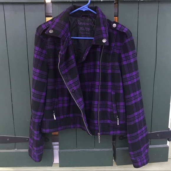 Aeropostale Purple Plaid Moto Flannel 
